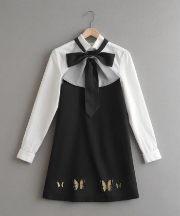 High quality Casual Woman Korean style bow tie collar patchwork design women fallspring long sleeve casual dresses